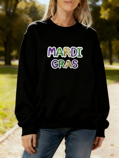 Damen Sweatshirt Mardi Gras Schriftzug Eveloria