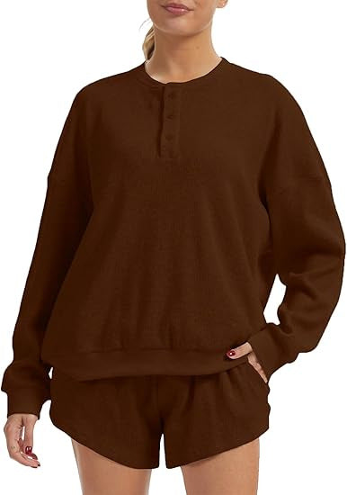 Damen Oversized Pullover Shorts Set Baumwolle Beige