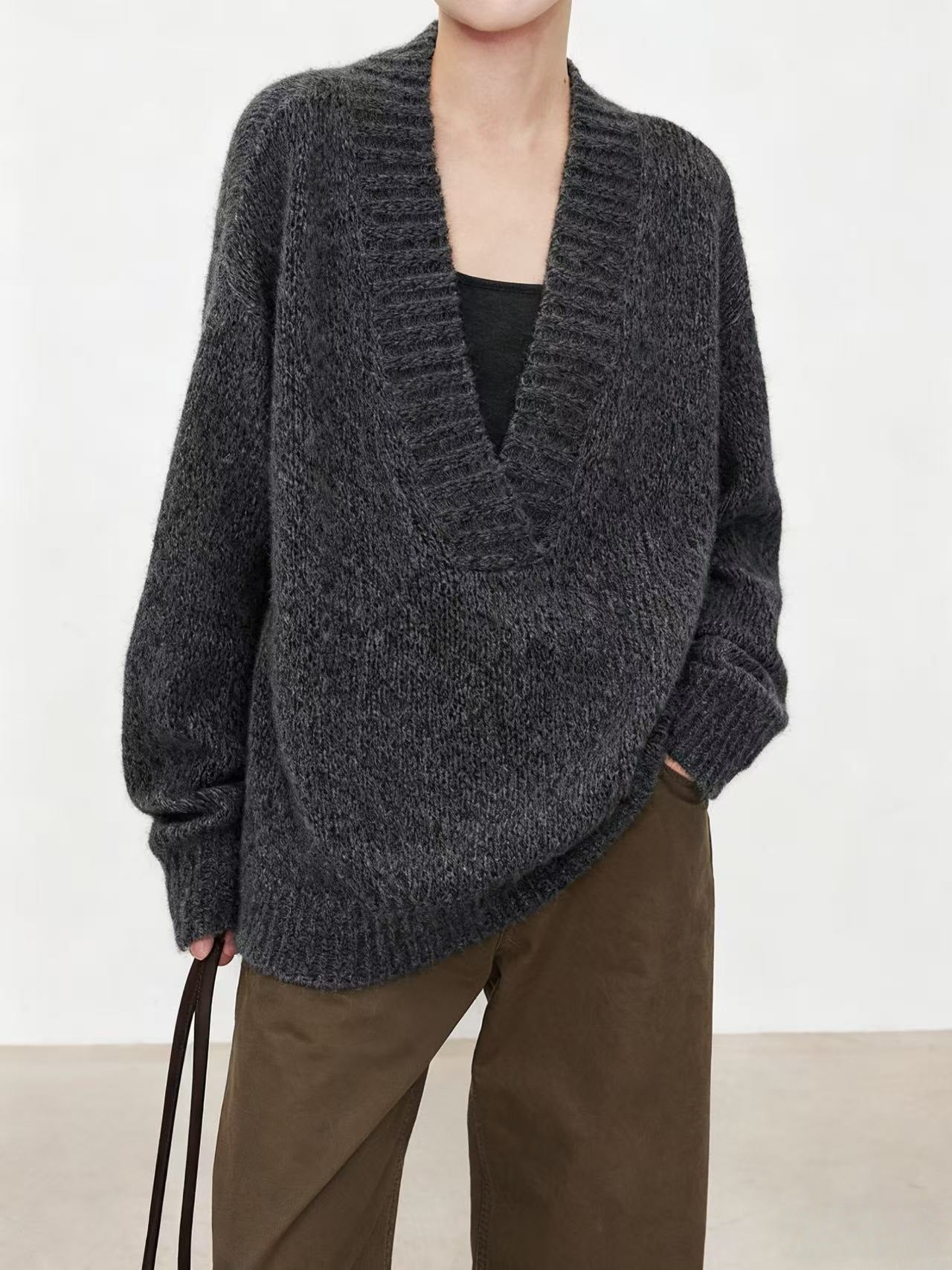 Damen Strickpullover V-Ausschnitt Lässiger Schnitt Eveloria