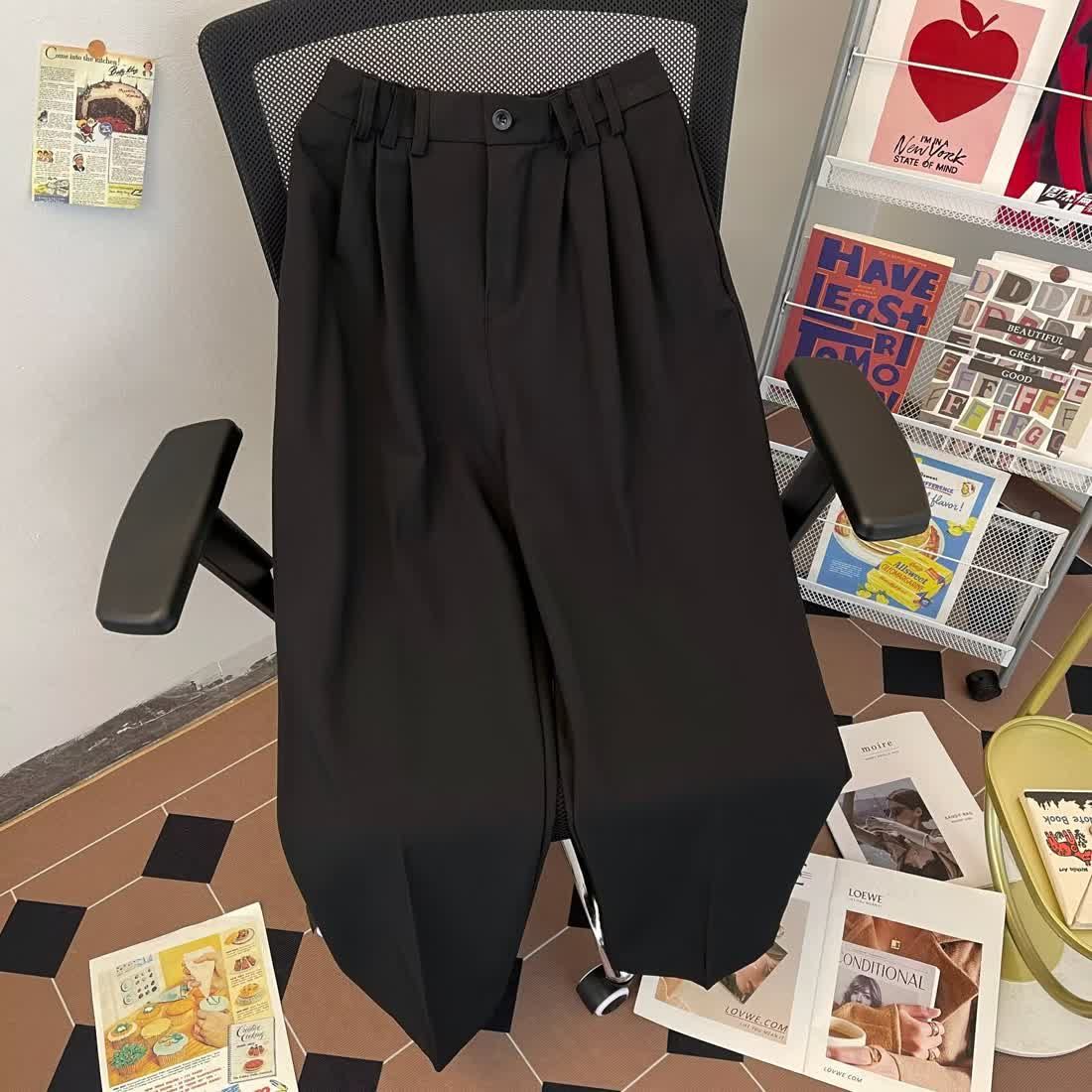 Damen High-Waist Hose Falten Weites Bein Eveloria