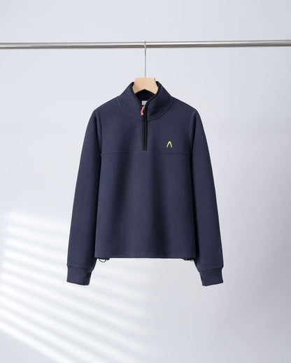 Damen Fleece-Pullover Halbzipp Elastische Bündchen Grau