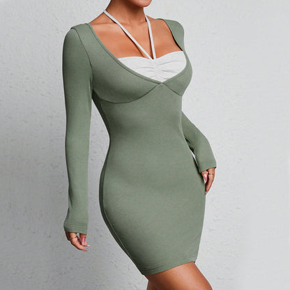 Damen Langarmkleid Figurbetont Rippdetails