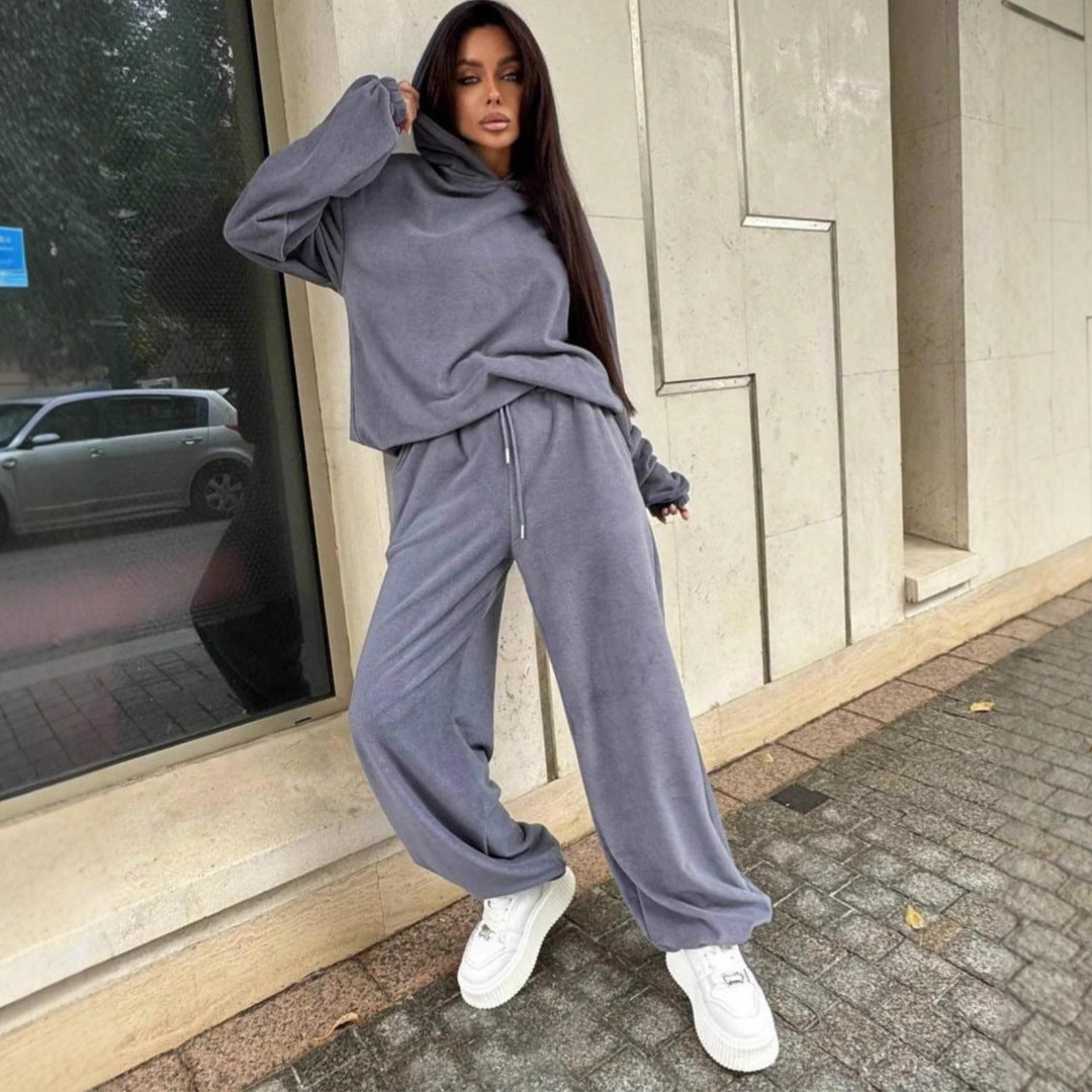 Damen Fleece-Loungewear-Set mit Taschen Lässig Grau Eveloria