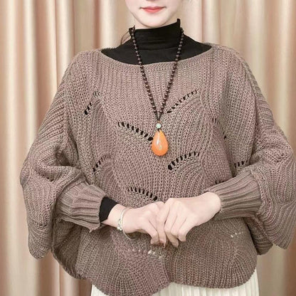 Damen Strickpullover Luftig Lochmuster Beige Eveloria