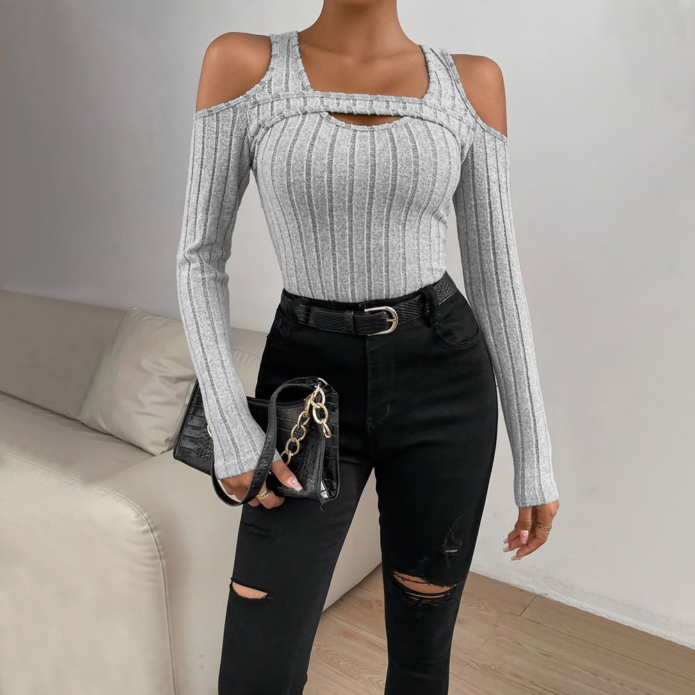 Damen Langarm- Strukturiert V-Ausschnitt Cut-Out-Details Eveloria