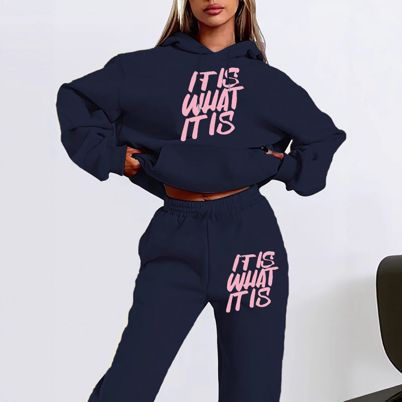 Damen Hoodie Jogginghose Set mit Schriftzug Grau