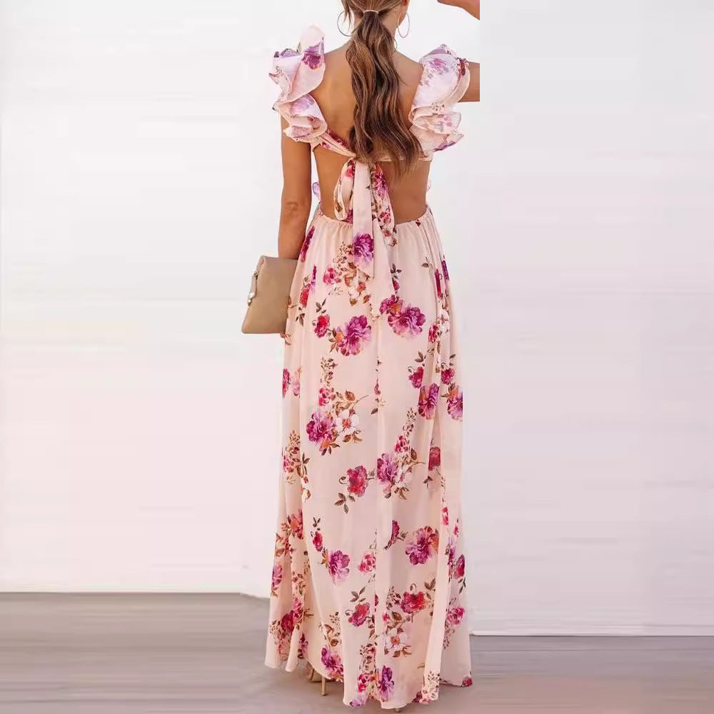 Damen Maxikleid Rüschendetails Florales Design Eveloria
