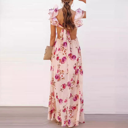 Damen Maxikleid Rüschendetails Florales Design Eveloria