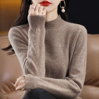 Damen Pullover Feinripp mit hohem Kragen Elegant Anthrazit