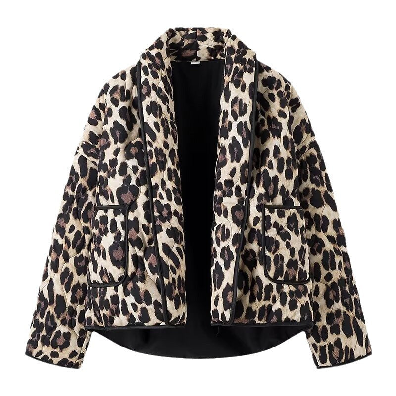 Damen Steppjacke Leo-Muster mit Taschen Eveloria