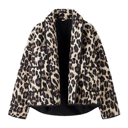 Damen Steppjacke Leo-Muster mit Taschen Eveloria