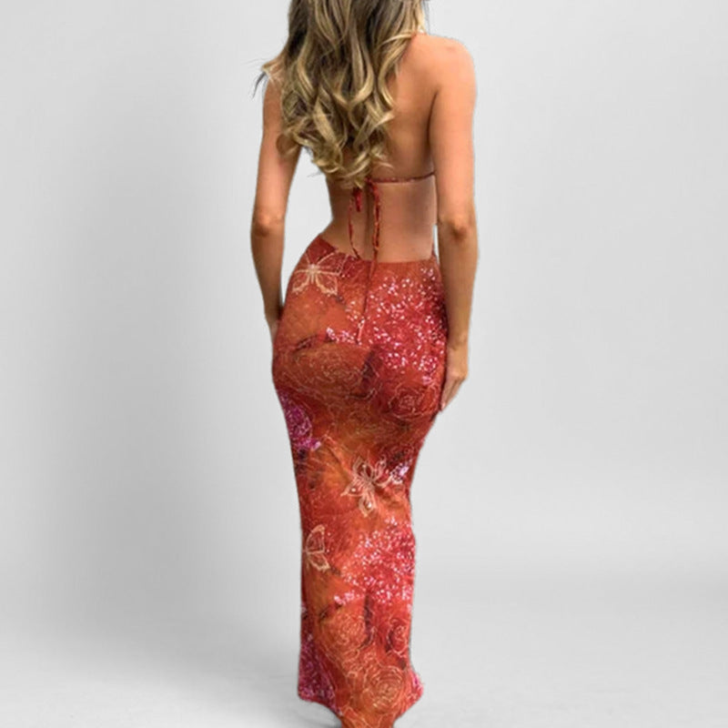 Damen Maxikleid V-Ausschnitt Spaghettiträger Eveloria