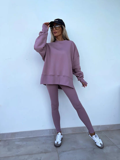 Damen Sport-Loungewear-Set Sweatshirt und Leggings Weite Passform