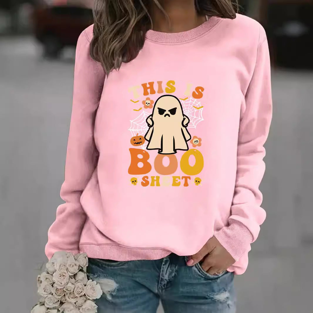 Damen Sweatshirt Herbst-Print Lässiger Schnitt Beige