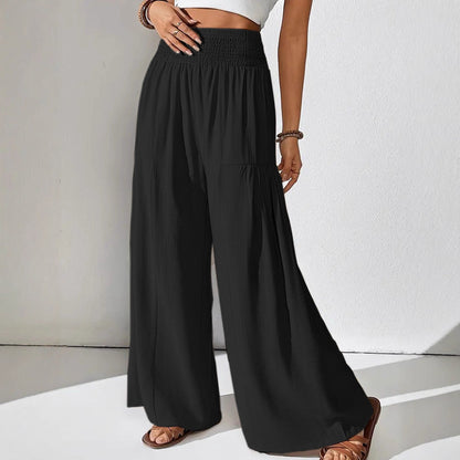 Damen Sommerhose Elastisch Weit mit Seitentaschen Beige