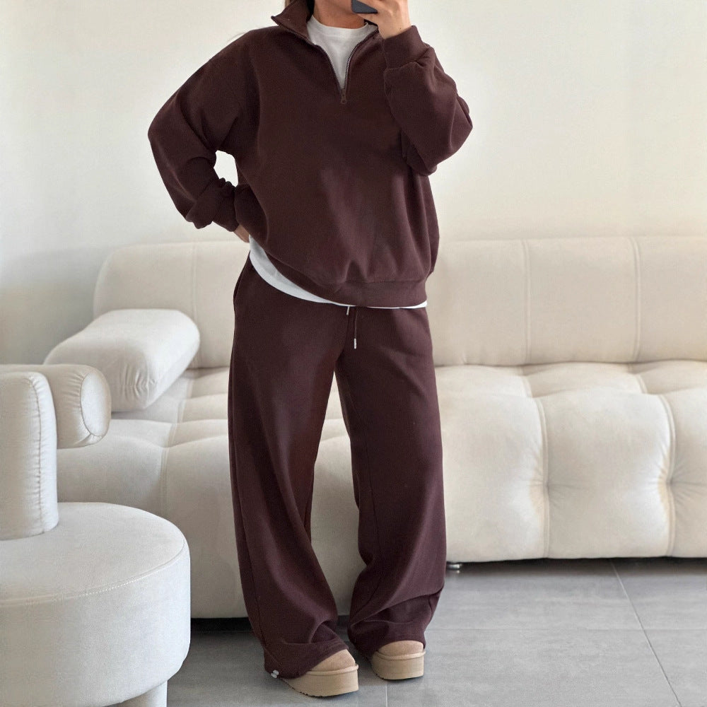 Damen Fleece Zip Hoodie Bequem Lässiger Schnitt Weite Ärmel Grau