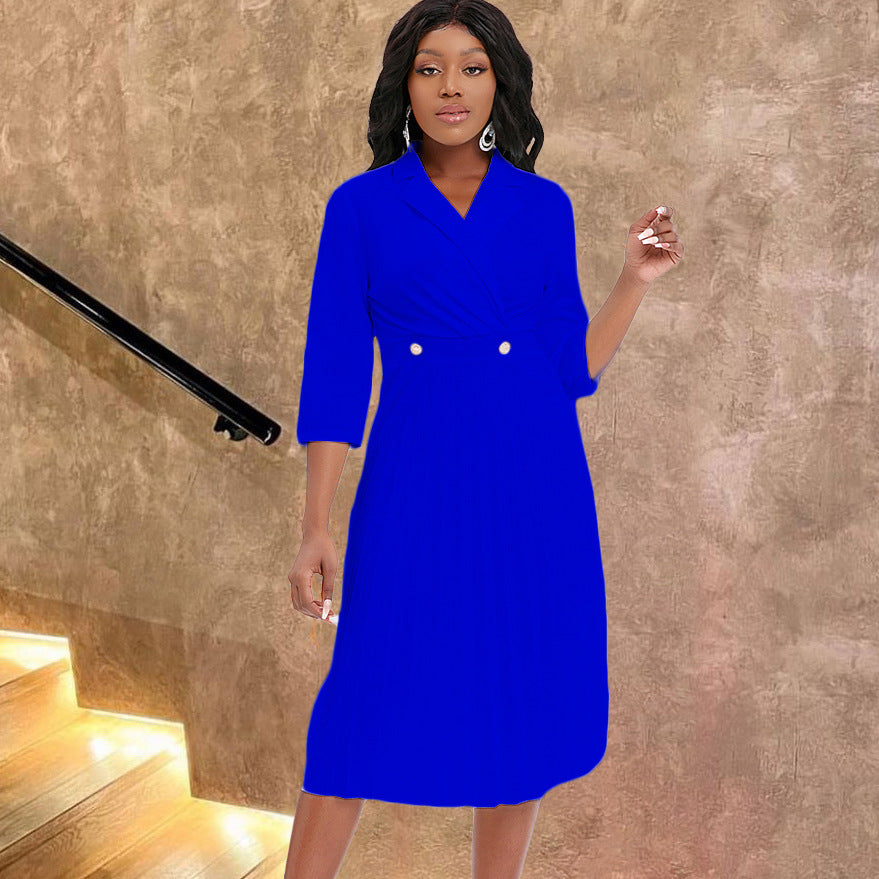 Damen Midi-Kleid Strukturiertes Oberteil Klassisches Revers Eveloria