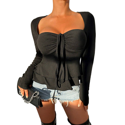 Damen Oberteil Langarm Raffung Elegant Eveloria
