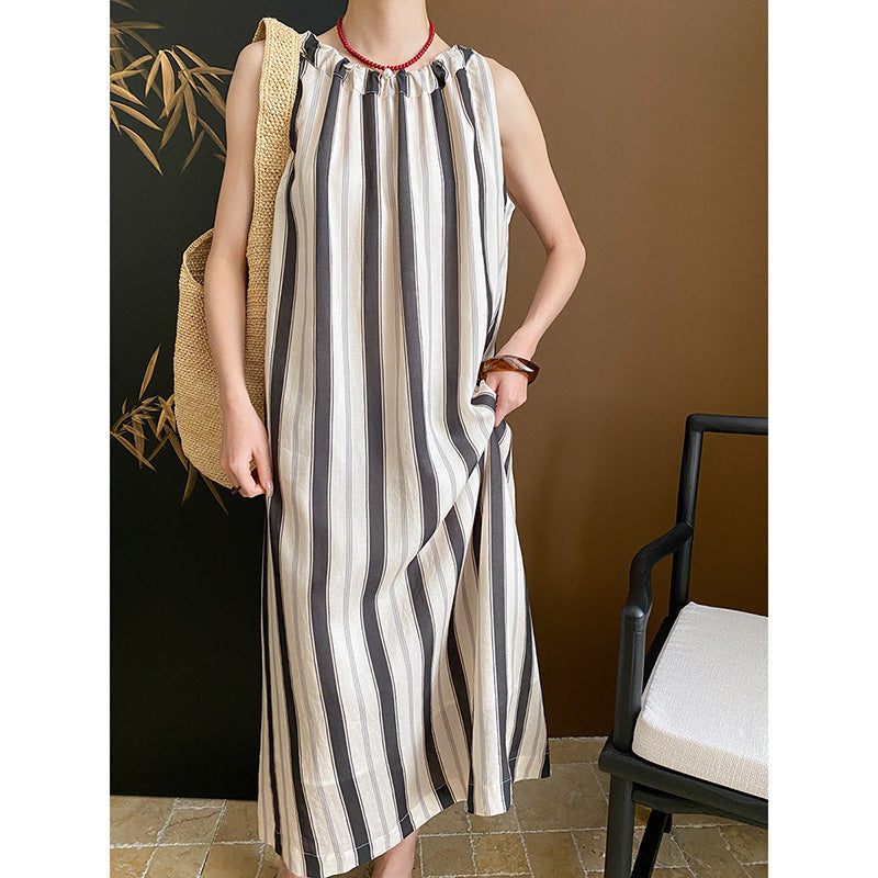 Damen Maxikleid mit vertikalen Streifen und Taschen