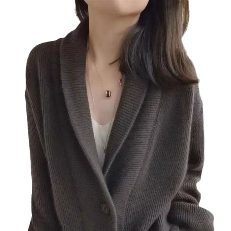 Damen Grobstrickcardigan Klassisch Revers Beige