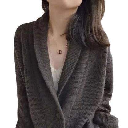 Damen Grobstrickcardigan Klassisch Revers Beige