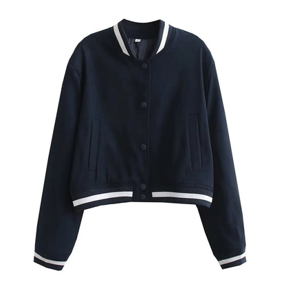 Damen Bomberjacke Kontraststrickbund Praktische Taschen