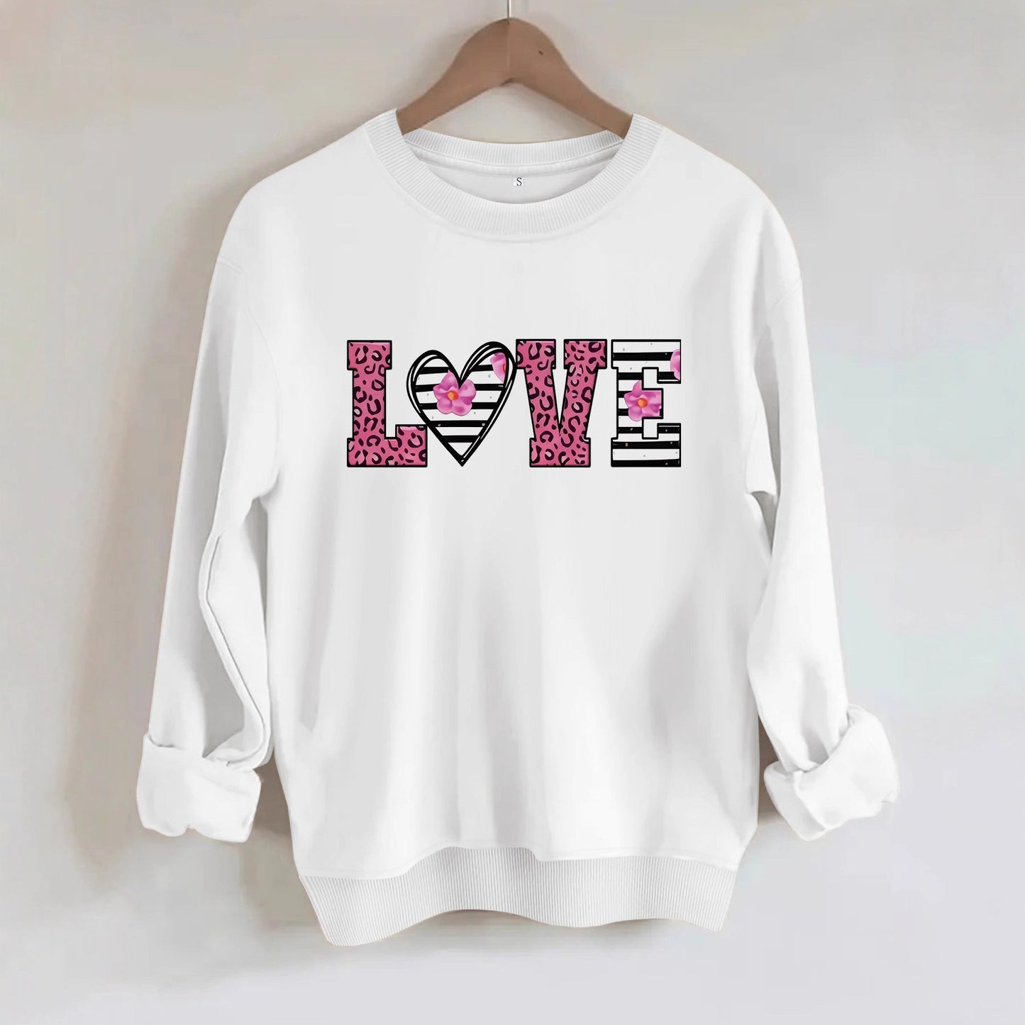 Damen Sweatshirt Leopardenherz-Design Komfortschnitt Grau