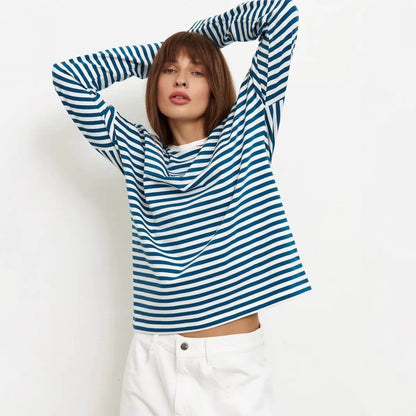Damen Langarmshirt Streifen Lässiger Schnitt Rundhalsausschnitt
