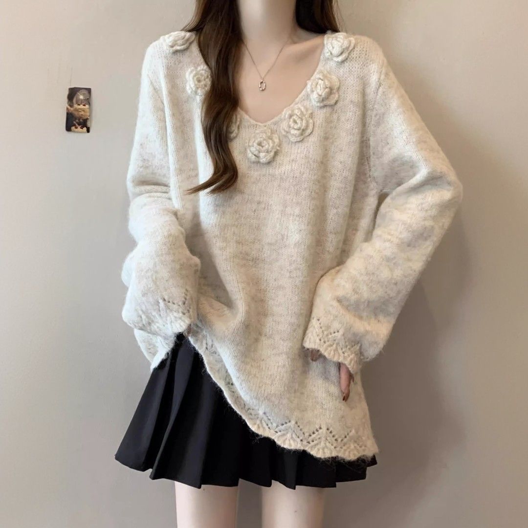 Damen Strickpullover Groß Floral Eveloria - Eveloria
