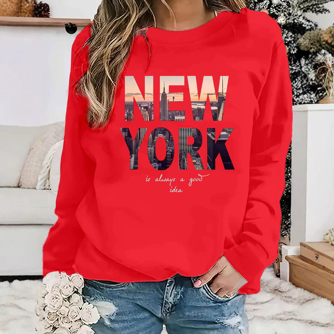 Damen Sweatshirt New York Skyline Druck Gemütlich Größe S-XXL - Eveloria