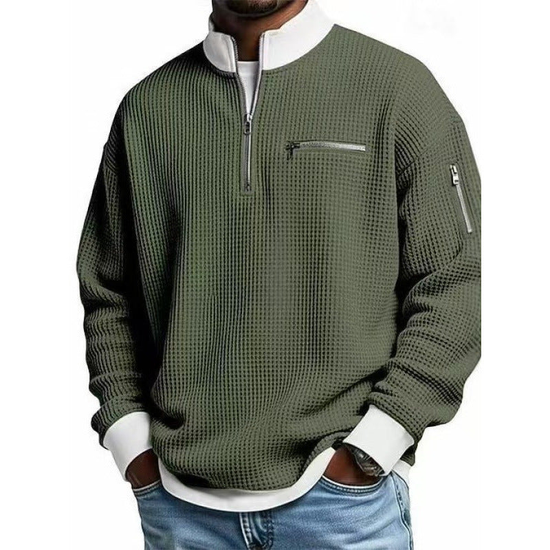 Herren Sweatshirt Hochkragen Reißverschluss Grau Eveloria