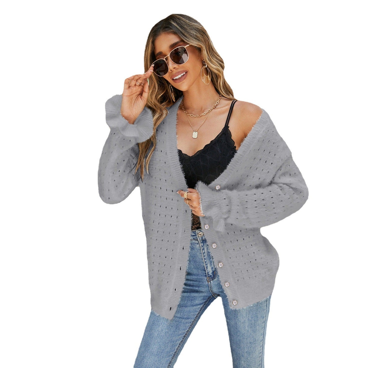 Damen Strickjacke Lochmusterung Eveloria