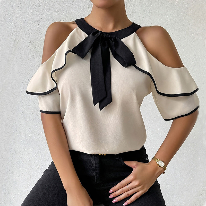 Damen Oberteil Rüschendetails Schleifen-Ausschnitt Elegantes Design - Eveloria