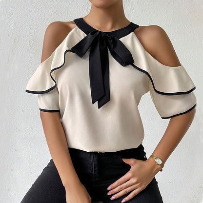 Damen Oberteil Rüschendetails Schleifen-Ausschnitt Elegantes Design - Eveloria