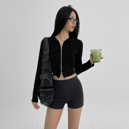 Damen Cropped Freizeitjacke Reißverschluss Kapuze Eveloria - Eveloria