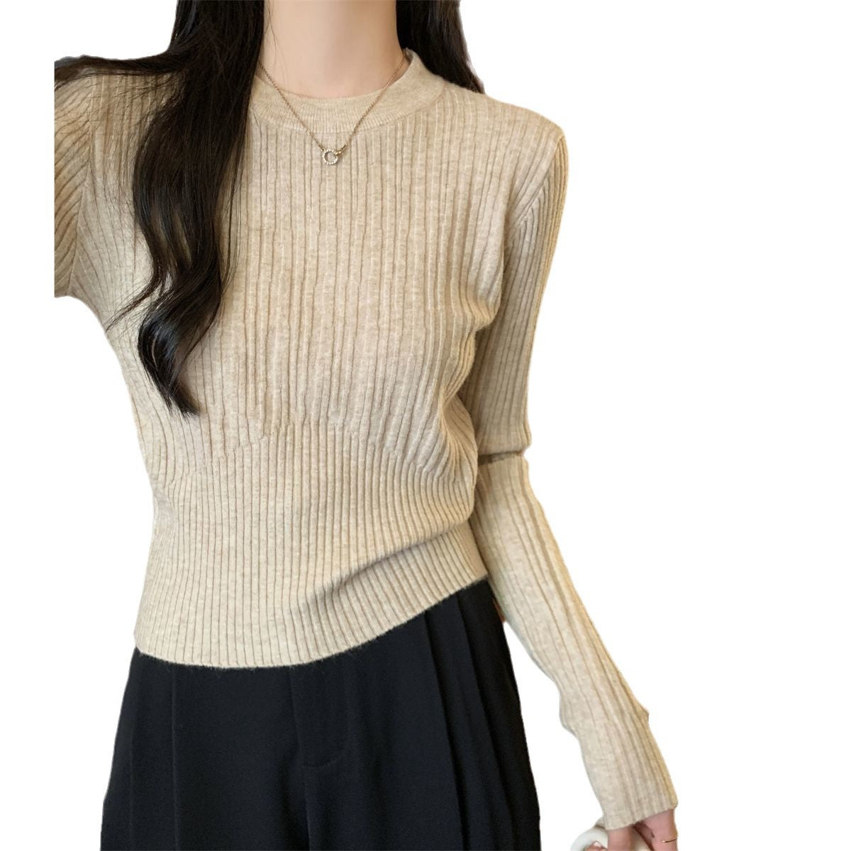 Damen Rippstrickpullover Verlängerte Ärmel Fein Eveloria
