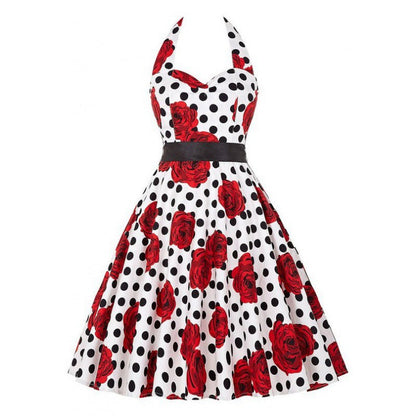 Damen Retro Swingkleid Floralmuster Polka-Dots