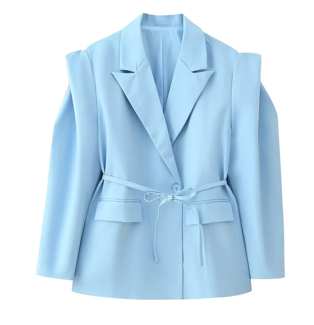 Damen Blazerjacke Tailliert Bindegürtel Eveloria