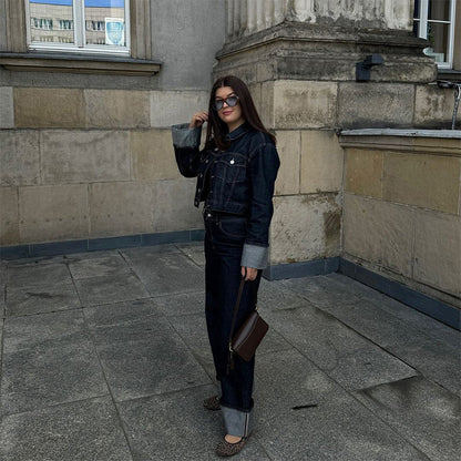 Damen Weite Denimhosen Umschlag-Saum Blau Eveloria