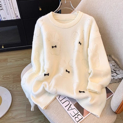 Damen Pullover Kuscheliger Oversized Look mit Tierapplikationen Grau