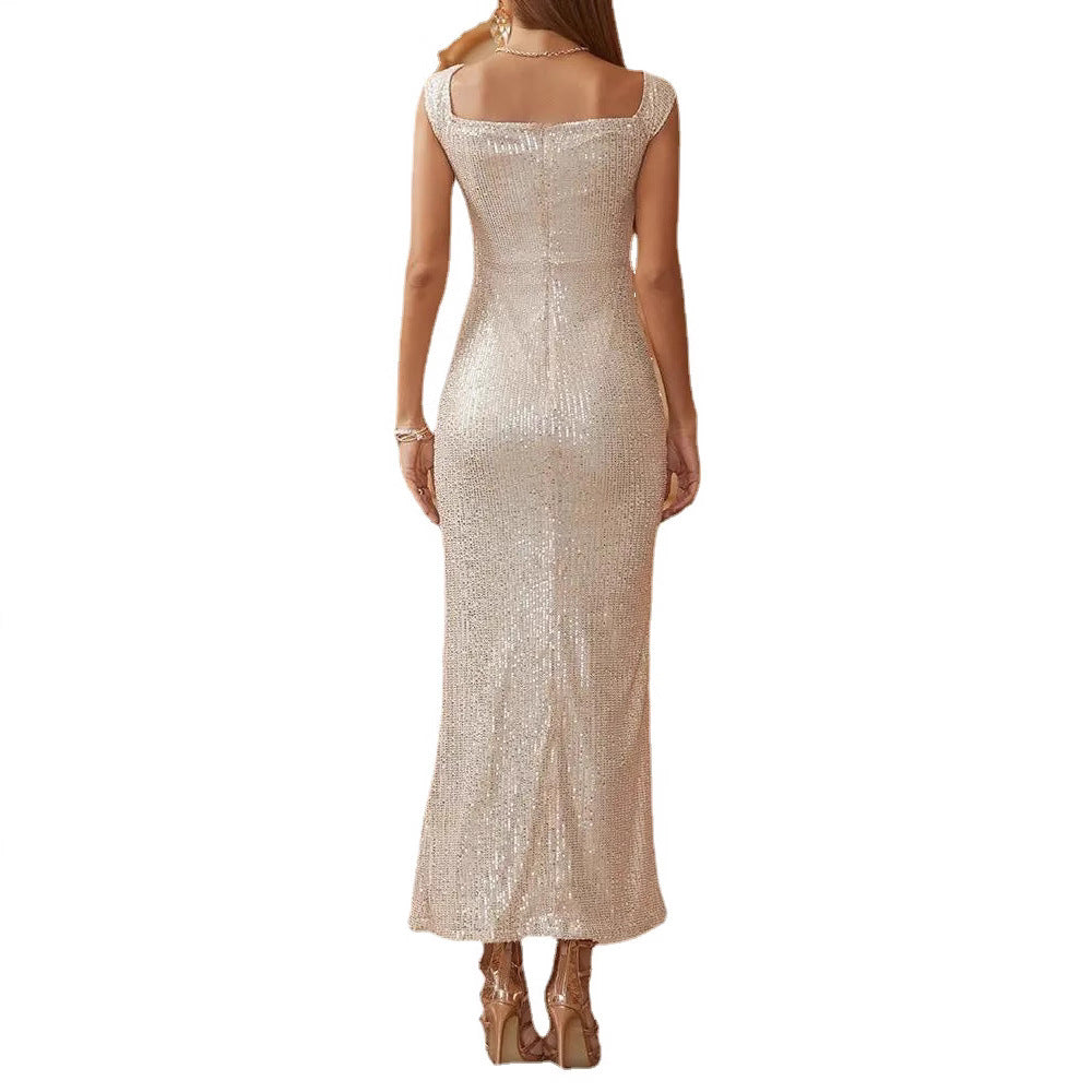 Damen Abendkleid mit Pailletten und hohem Schlitz Eveloria