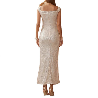 Damen Abendkleid mit Pailletten und hohem Schlitz Eveloria