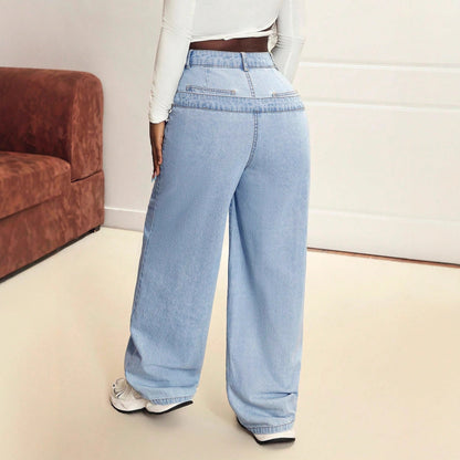 Damen Weite Jeans Asymmetrisch Innovativ Schnitt Eveloria