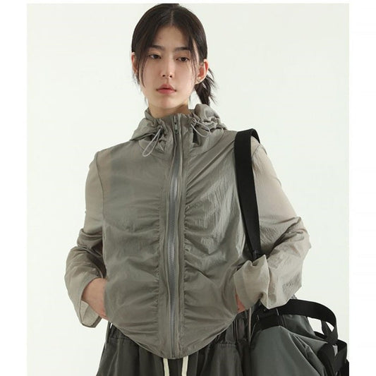 Damen Cropped Jacke Luftig Verstellbarer Bund Beige Eveloria - Eveloria