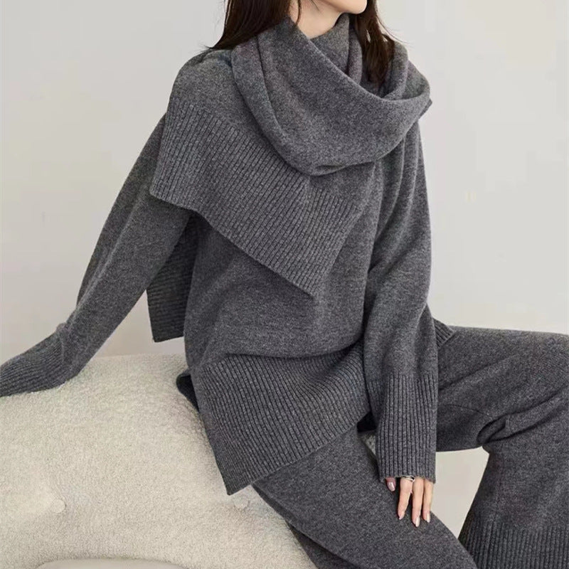 Damen Strickensemble Rundhalsausschnitt Weites Bein Eveloria