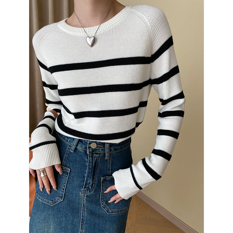 Damen Pullover Gestrickt Breite Streifen Elegante Passform - Eveloria