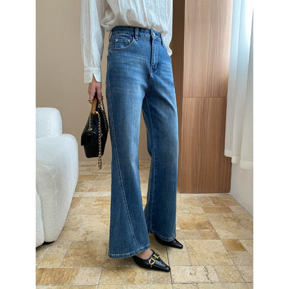 Damen Flared Jeans Hochwertiger Denim Hoher Bund Schwarz Eveloria - Eveloria