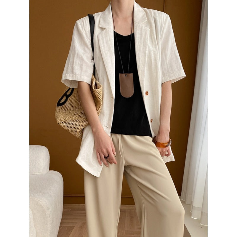 Damen Leinenjacke Elegantes Design Locker Passform Beige
