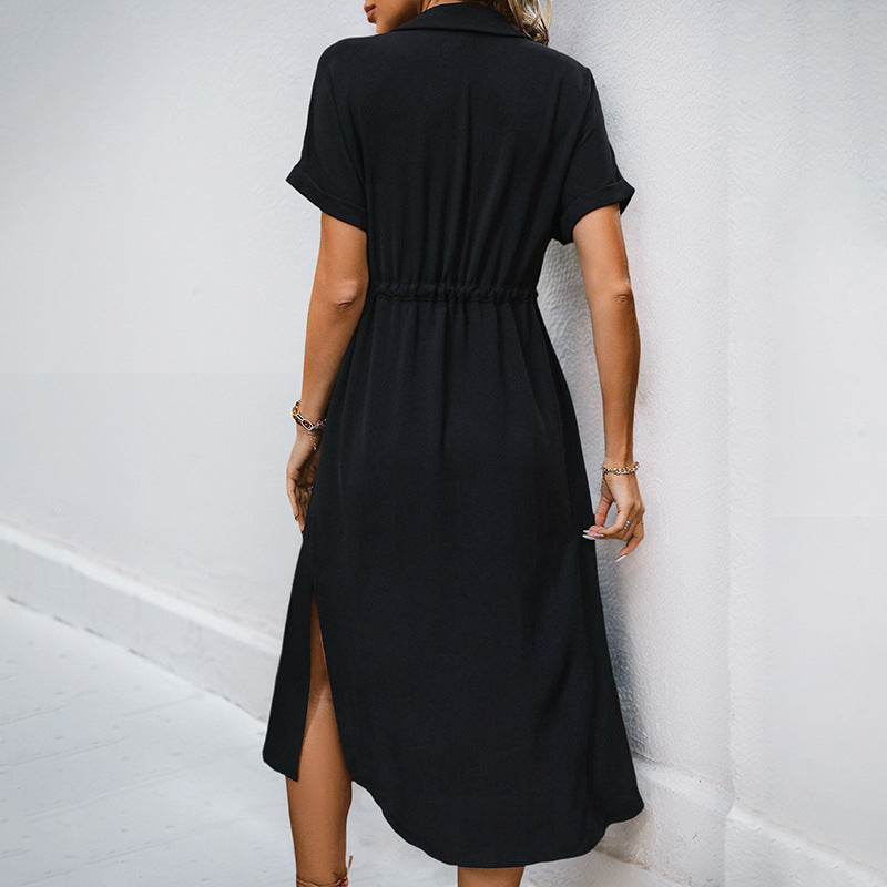 Damen Midikleid Knöpfe Taillenzug Eveloria
