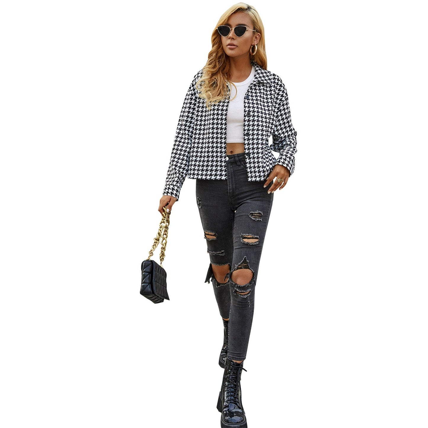 Damen Blusenshirt Hahnentrittmuster Eveloria